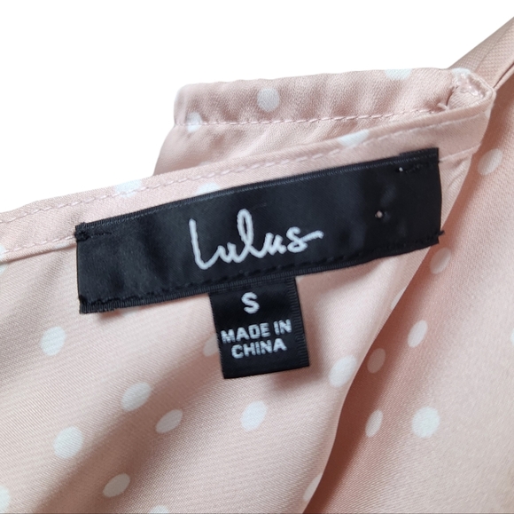 Lulu's Spot in my Heart Pink Polka Dot Satin Cowl Neck Mini Dress Women's Small - Picture 12 of 13